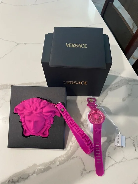 Versace Swiss Pop RARE Pink Medusa Silicon Watch SET - Picture 2 of 13